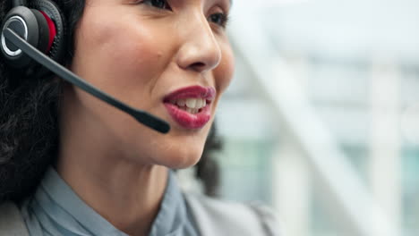 Mouth,-call-center-and-woman-talking-for-customer