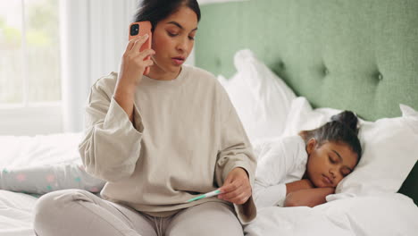 Sick-child,-mother-and-phone-call-with-doctor