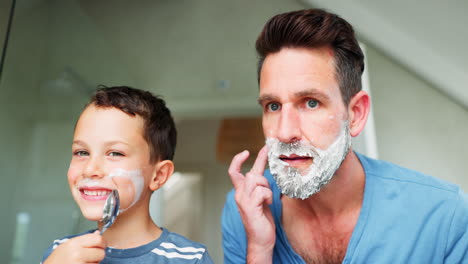 Playful,-shaving-and-a-father-teaching-his-son