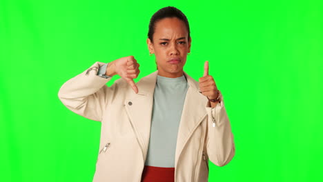 Thumbs-up,-choice-and-review-on-green-screen