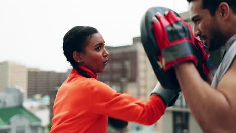 Woman,-boxer-and-personal-trainer-on-rooftop