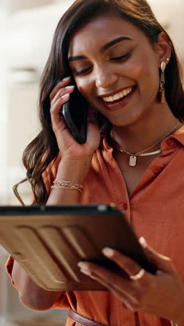 Business,-phone-call-and-woman-with-tablet