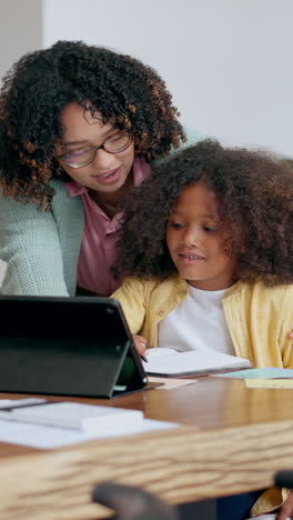Mutter,-Kind-Und-Tablet-Mit-Hausaufgabenheft