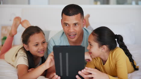 Tablet,-family-and-a-father-with-girl-children
