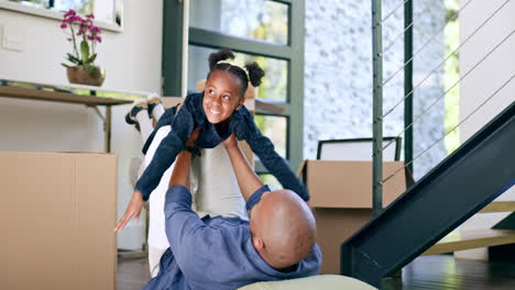 New-house,-airplane-and-father-with-girl-child