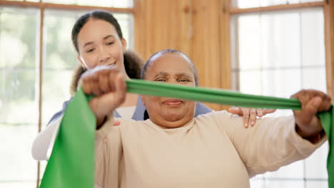 Old-woman,-nurse-and-resistance-band-exercise