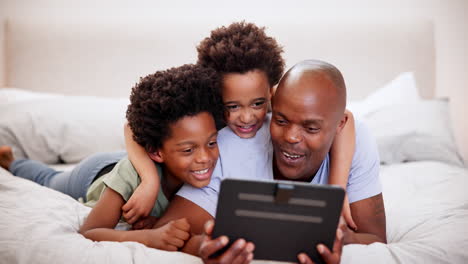 African-father,-smile-and-kids-on-tablet