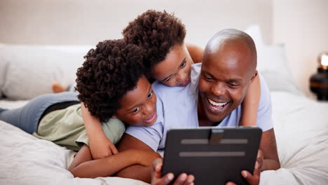 Father,-smile-and-black-children-on-tablet