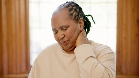 Neck-pain,-home-and-old-woman-with-stress