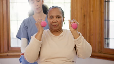 Senior,-person-and-nurse-or-dumbbells-exercise-as
