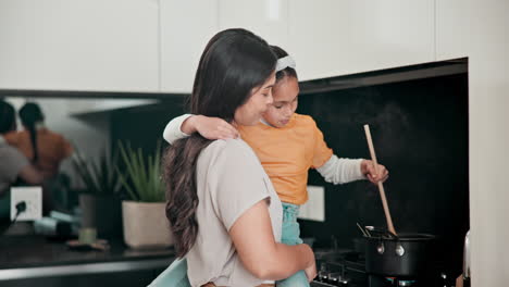 Kochen,-Essen-Und-Mutter-Mit-Kind-In-Der-Küche