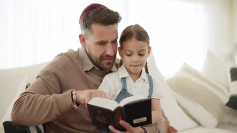 Reading,-book-and-father-with-girl-in-home