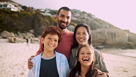 Beach,-smile-and-face-of-parents-with-kids