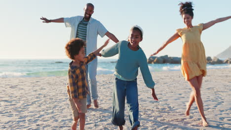 Running,-airplane-and-happy-family-at-the-beach
