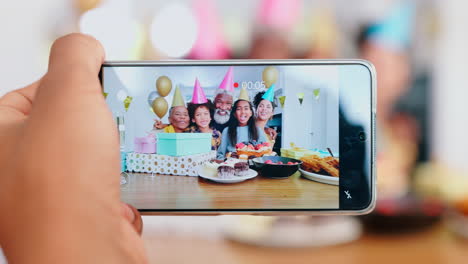 Phone,-hand-and-happy-family-for-birthday