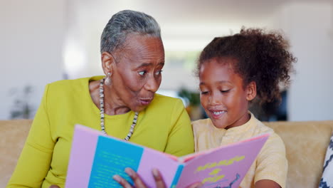Happy-grandmother,-kid-and-reading-books