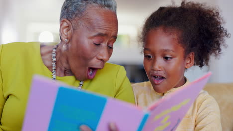 Grandmother,-kid-and-reading-books-for-surprise