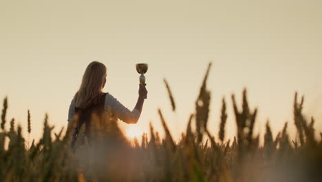 Silhouette-of-a-woman-with-a-champion-cup-in-a-field-of-wheat