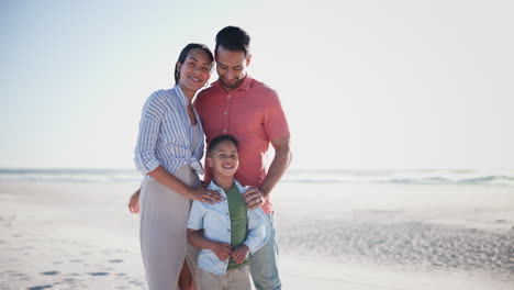 Love,-hug-and-face-of-happy-family-at-beach