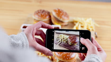 Person,-hands-and-photography-of-fast-food