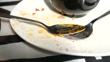 Empty-plate-after-eating-on-table-,