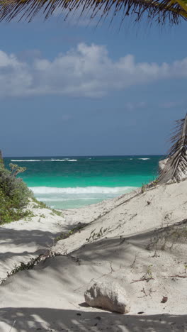 Wunderschöner-Karibischer-Strand-Und-Meer,-Mexiko-Im-Hochformat
