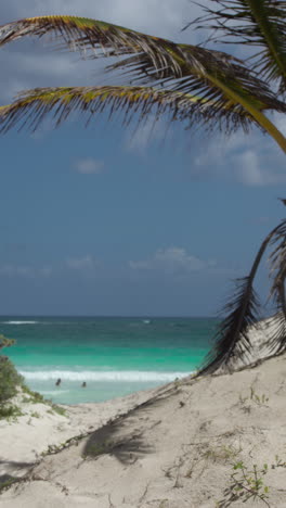 Wunderschöner-Karibischer-Strand-Und-Meer,-Mexiko-Im-Hochformat