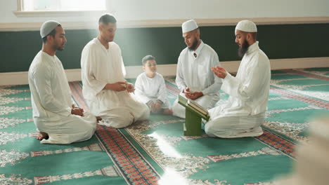 Muslim,-praying-and-men-with-child-in-Mosque