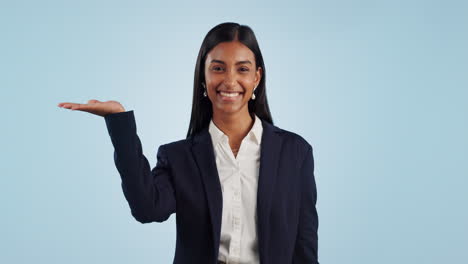 Advertising,-palm-and-portrait-of-business-woman
