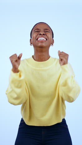 Studio,-celebration-and-black-woman-excited