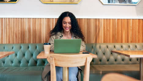 Happy,-woman-and-remote-work-in-coffee-shop