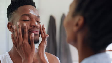 Skincare-cream,-bathroom-or-black-man