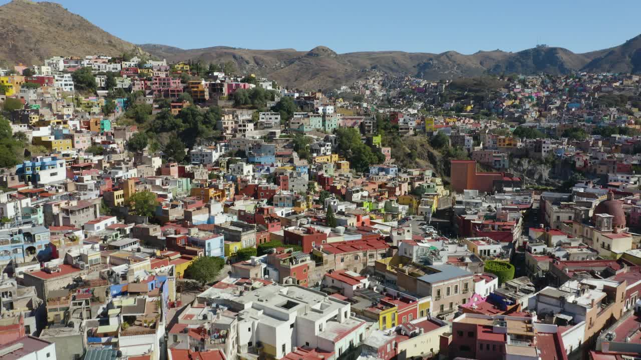 Premium stock video - Drone elevates to reveal colorful latin american ...