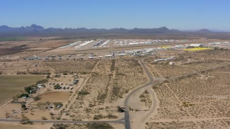 4K-aerial-of-Pinal-County-Airpark-airport-by-Tucson,-Arizona,-USA