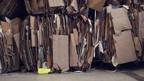 Moving-clip-of-a-waste-paper-waiting-to-be-recycled-in-the-warehouse