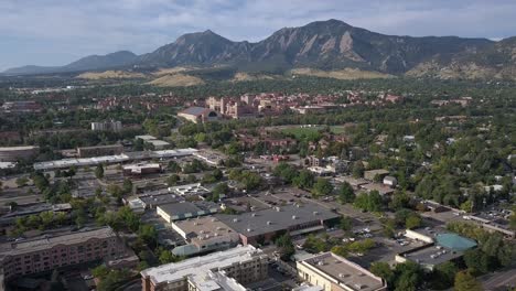 Absteigende-Luftaufnahme-Von-Colorado-Springs-Mit-Rocky-Mountains-Im-Hintergrund