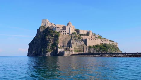 Drone-footage-of-castle-aragonese-in-ischia,-italy