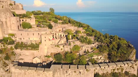 Drone-footage-of-castle-aragonese-in-ischia,-italy