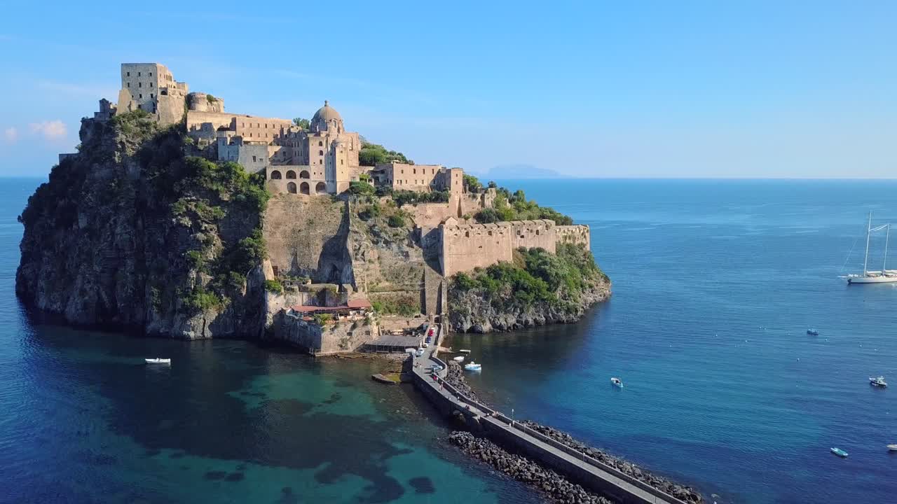 Premium stock video - Drone footage of castle aragonese in ischia, italy