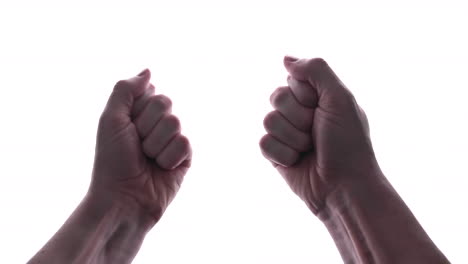Close-Up-Of-Man's-Hands-Clench-Into-Fists,-Isolated-In-White-Background---studio-shot