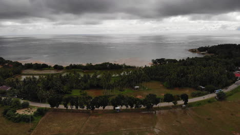 Aerial-View-Of-Dramatic-Ocean-And-Grey-Sky