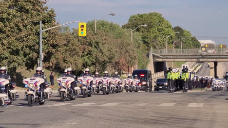 Group-of-Police-motorcycle-at-funeral-procession-in-Toronto,-Canada