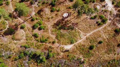 Aerial-View-Of-Cromlech-In-The-Village-Of-Lesno-In-Chojnice-County,-Pomeranian-Voivodeship,-Poland---top-drone-shot