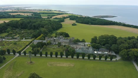 Aerial-4k-footage,-Ardgillan-Castle-is-a-country-house-in-Balbriggan,-Dublin,-Ireland
