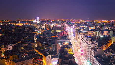 Timelapse-of-Gran-via-de-Madrid-at-night-from-the-top-of-hotel-riu-Plaza-Espana