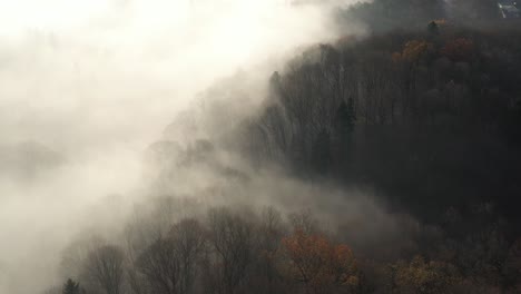 Drone-aerial-view-of-foggy-morning