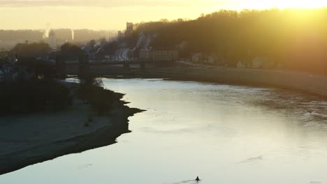 Nemunas-river-in-Kaunas-old-town,-drone-aerial-view