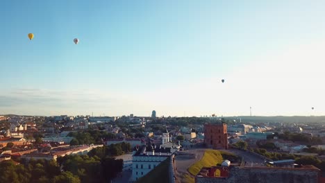 Aerial-view-of-hot-air-balloon-above-the-Vilnius-city-center