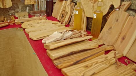Wooden-cutting-boards-on-display-in-local-market-made-by-experienced-craftsman