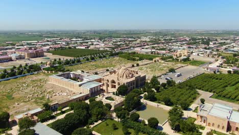 Aerial-View-Of-Central-Courtyard-Near-Baha-ud-din-Naqshband-Bokhari-Memorial-Complex-In-Uzbekistan